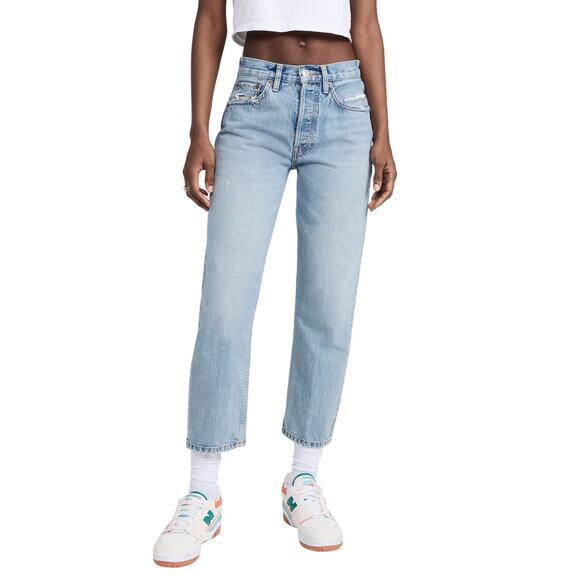 Re/Done '70S' Blue Cotton Rigid Stove Pipe Jeans Size 28 - Picture 1 of 5